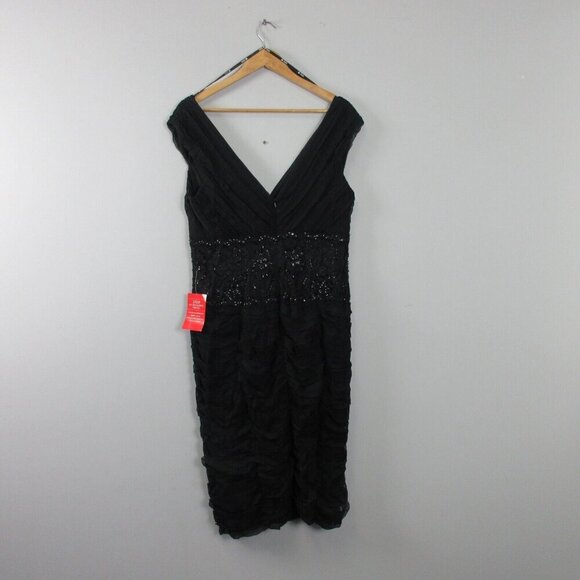 Tadashi Collection Silk Dress 16 Black Beaded Bodycon Elegant Luxury Formal 496 - Picture 5 of 12